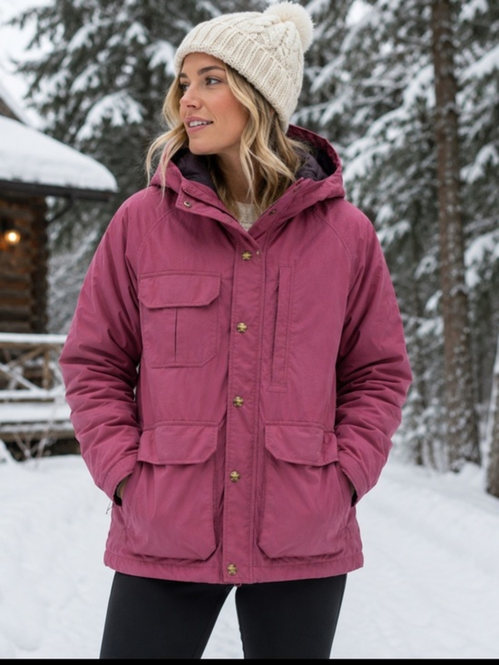 Vintage Woolrich Woman Raspberry Hooded Utility Jacket Size M Made in USA